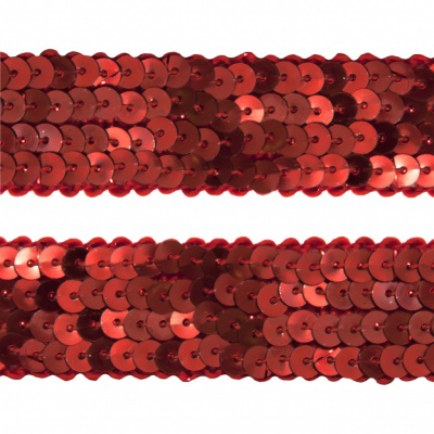 Тесьма с пайетками 3, шир. 20 мм/уп. 25+/-1 м, цвет красный - купить в Шадринске. Цена: 778.19 руб.