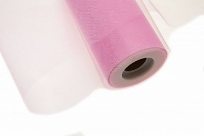 Фатин блестящий в шпульках 16-14, 12 гр/м2, шир. 15 см (в нам. 25+/-1 м), цвет розовый - купить в Шадринске. Цена: 108.61 руб.