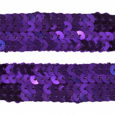Тесьма с пайетками 12, шир. 20 мм/уп. 25+/-1 м, цвет фиолет - купить в Шадринске. Цена: 778.19 руб.
