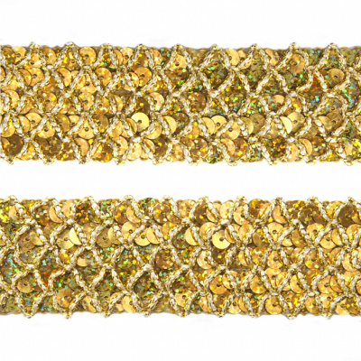 Тесьма с пайетками D16, шир. 35 мм/уп. 25+/-1 м, цвет золото - купить в Шадринске. Цена: 1 281.60 руб.
