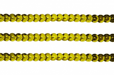 Пайетки "ОмТекс" на нитях, SILVER-BASE, 6 мм С / упак.73+/-1м, цв. 7 - св.золото - купить в Шадринске. Цена: 468.37 руб.