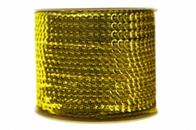 Пайетки "ОмТекс" на нитях, SILVER-BASE, 6 мм С / упак.73+/-1м, цв. 7 - св.золото - купить в Шадринске. Цена: 468.37 руб.