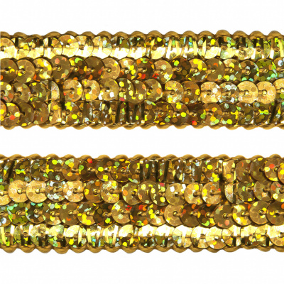Тесьма с пайетками D16, шир. 20 мм/уп. 25+/-1 м, цвет золото - купить в Шадринске. Цена: 778.19 руб.